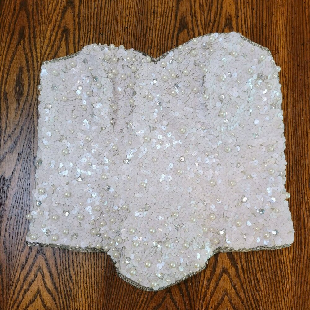 Vintage Saks Fifth Avenue Couture Pearl & Sequin Beaded Strapless Bustier Corset - Picture 1 of 16